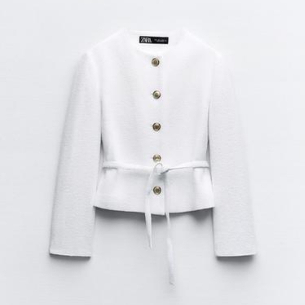 Zara NWTs Woman SS24 Oyster-White Belted Woven Jacket